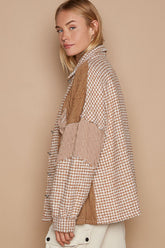 Houndstooth Contrast Cable Knit Pocket Shacket POL